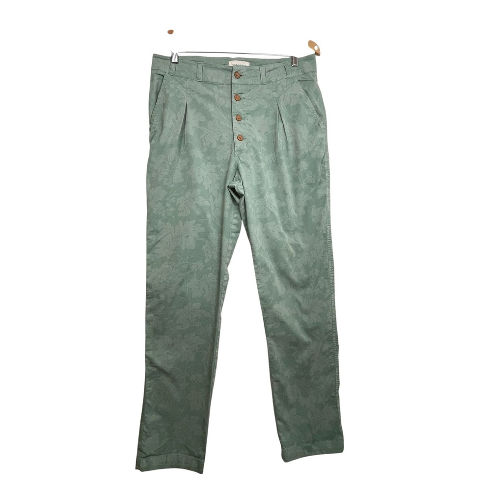 Sundance Floral Button Fly Pants 10 Sage Green Straight Leg Pleated Cottagecore